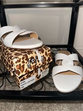 FS/NY French Sole Kori White Leather Women's Slide Sandals Sz 8